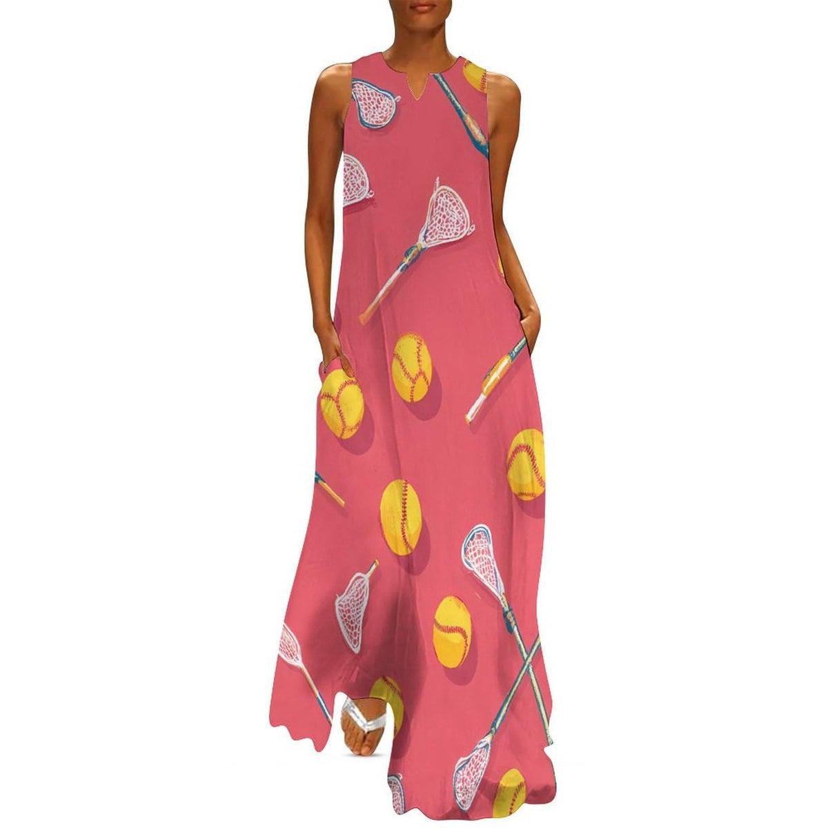 Robe de soirée sans manches pour femme, col en V, ample, unie, style cocktail, avec poches