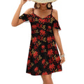 Robe Higanbana Red Spider Lily pour femme, épaules dénudées, manches à volants, coupe ample, mini-robe d'été décontractée.
