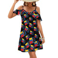 Robe d'été courte à épaules dénudées pour femme, ornée du condor des Andes et du drapeau du Venezuela, avec manches à volants et style décontracté.